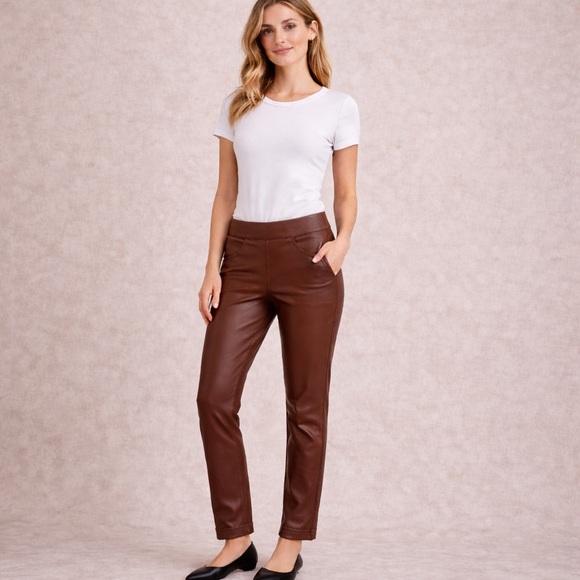 iris Pants - iris Chocolate Brown Straight-Leg Faux-Leather Pants